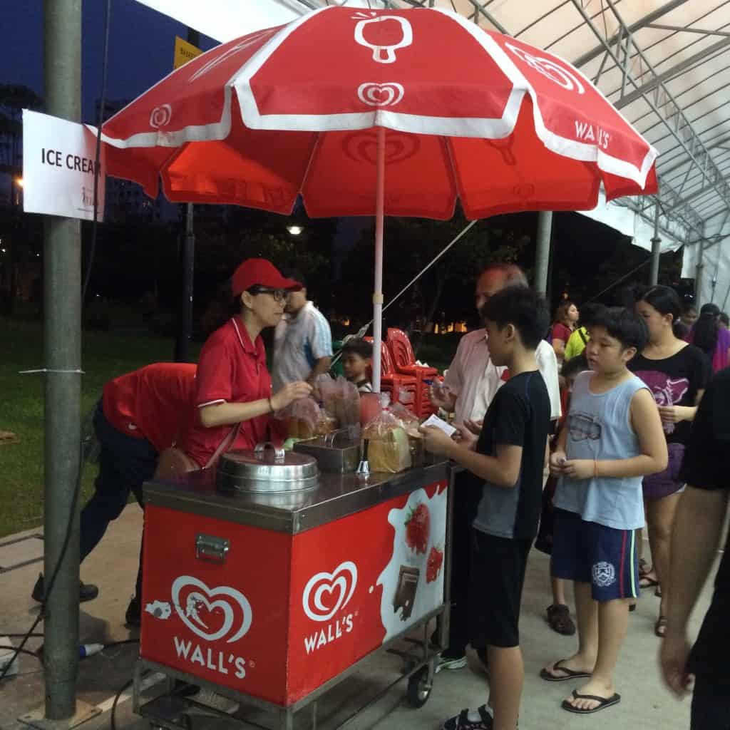 self checkout set and ice cream cart